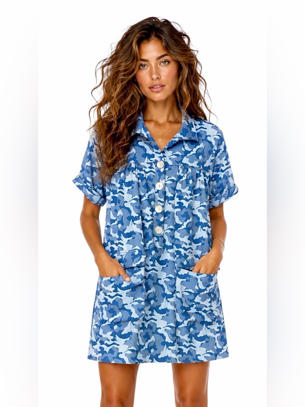 Tyler Boe – Camo Button-Front Utility Dress – Blue/Gray – Sz.